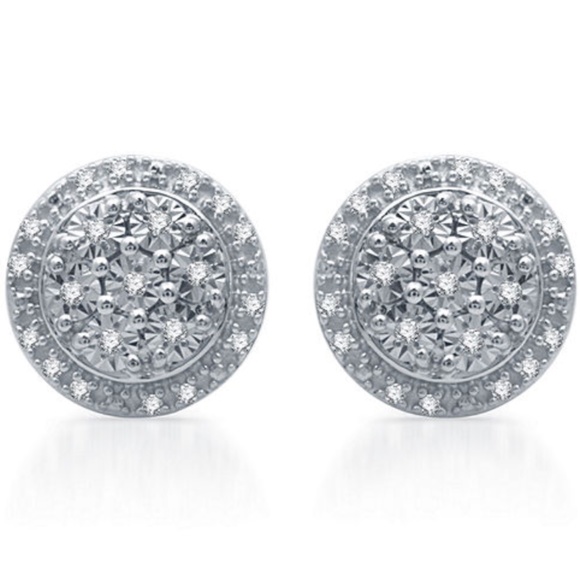 Jewelry - Genuine Diamond 9.3 mm Stud Earrings Sterling Silv